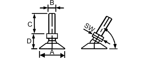 Výkres - Stavitelná noha Ø30 / M10x100 SW12, PA, černá / pozinkovaná ocel