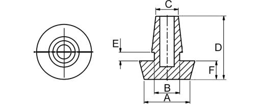 Výkres - Nožičky přístrojové 12,0/6,0/5,8/15,2/2,1/4,6, PVC, černá