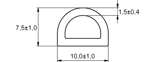 Výkres - Pěnové těsnění 10,0x7,5, samolepicí, role à 20 metrů, EPDM, černá