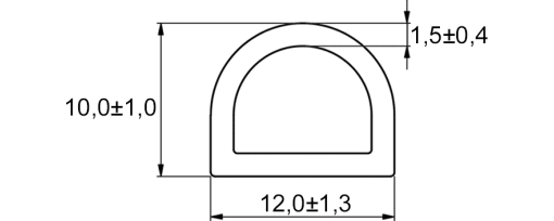 Výkres - Pěnové těsnění 12,0x10,0, samolepicí, role à 20 metrů, EPDM, černá