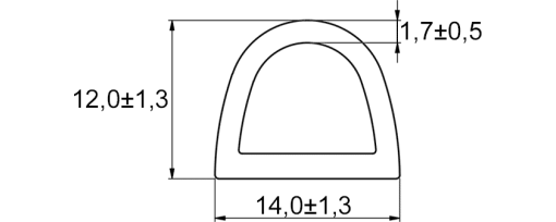Výkres - Pěnové těsnění14,0x12,0, samolepicí, role à 20 metrů, EPDM, černá