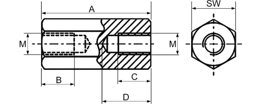 Výkres - Distanční sloupky - šestihranné II M6 SW10 L=40, ocel (S300Pb), pozinkované