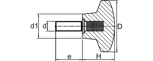 Výkres - Křížový ovládací šroub DIN 6335 M16x55, duroplast, černá
